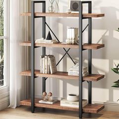 2-Tier Solid Wood Bookshelf with Metal Frame