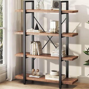 2-Tier Solid Wood Bookshelf with Metal Frame