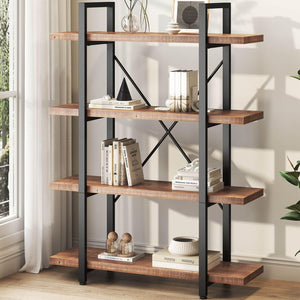 4-Tier Industrial Solid Wood Bookcase