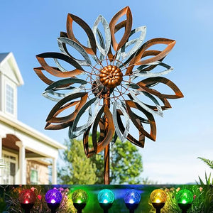 Large Outdoor Metal Wind Spinner with Stake 84 Inch