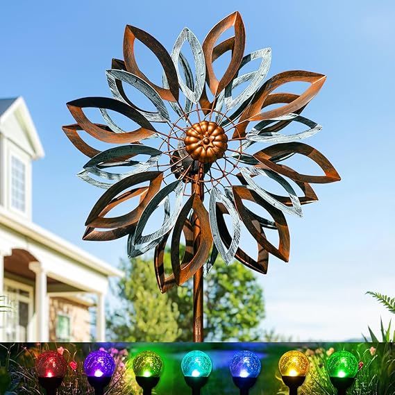 Large Outdoor Metal Wind Spinner with Stake 84 Inch