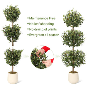 5 ft Artificial Olive Tree Triple Ball Topiary with Moss Pot – Indoor Outdoor Faux Plant