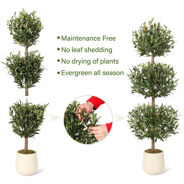 5 ft Artificial Olive Tree Triple Ball Topiary with Moss Pot – Indoor Outdoor Faux Plant