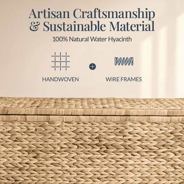 Water Hyacinth Wicker Storage Trunk with Lid & Handles