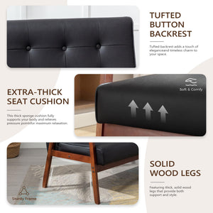 Mid-Century Modern Loveseat Sofa – Faux Leather, 2-Seat