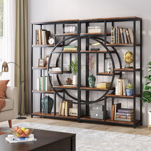Industrial 5-Tier Etagere Bookcase with 9 Open Shelves, 2-Pack