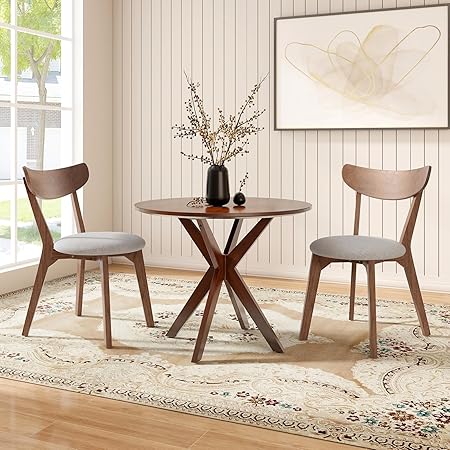 5-Piece Round Dining Table Set with 4 Chairs – Rubber Wood Legs, Brown