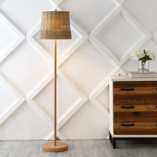 61" 2-Light Coastal Bohemian LED Floor Lamp with Seagrass Shade