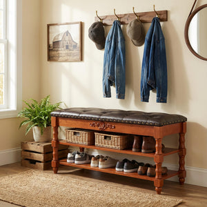 Storage Bench with Lift Top & Open Shelves