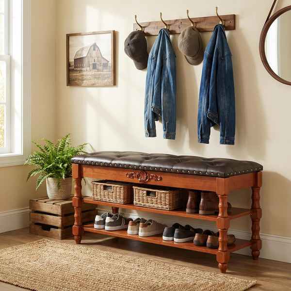 Storage Bench with Lift Top & Open Shelves