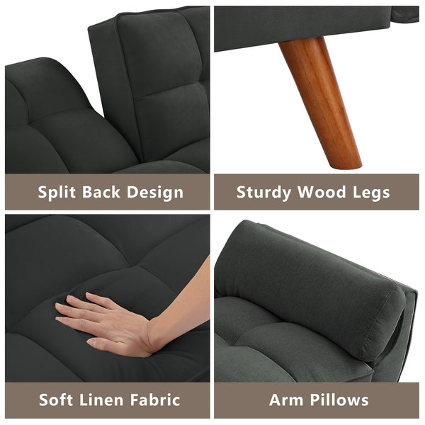 Futon Sofa Bed with Adjustable Split Backrest, Twin Size