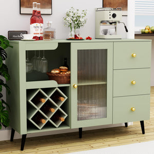 Bar Cabinet with Frosted Glass Doors, Wine Racks & Stemware Holders – Green