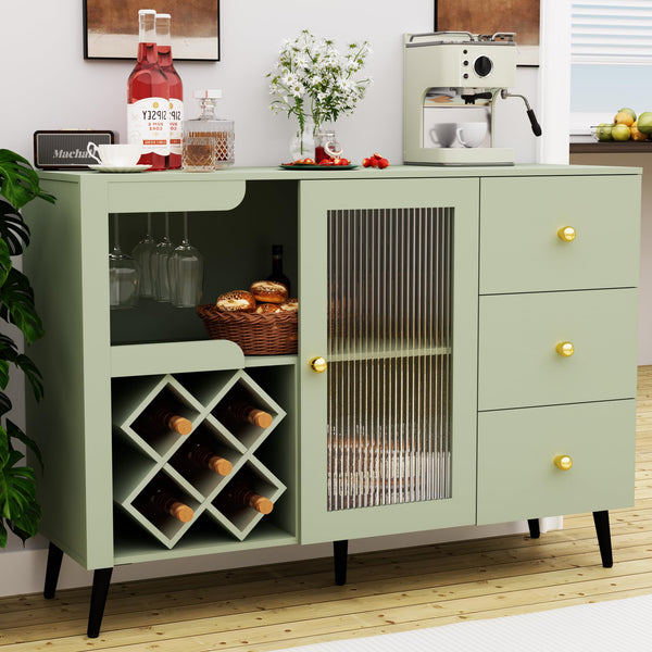 Bar Cabinet with Frosted Glass Doors, Wine Racks & Stemware Holders – Green