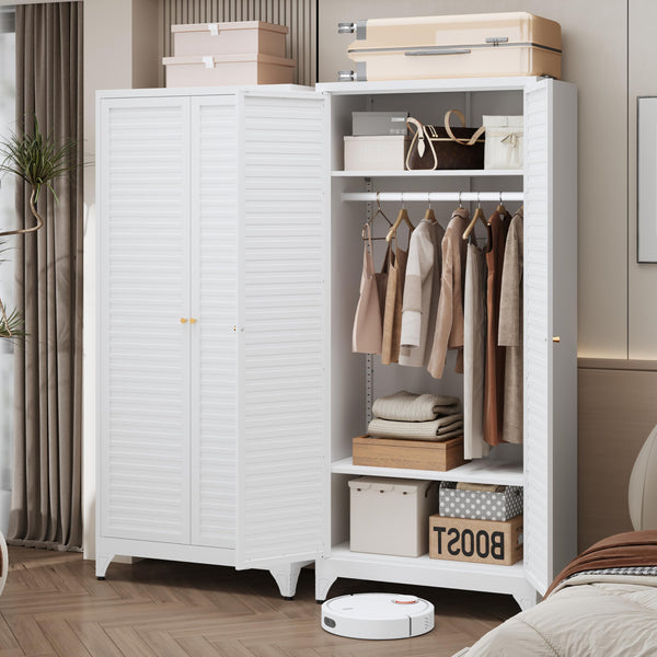 Metal Wardrobe Closet with Doors & Adjustable Shelves