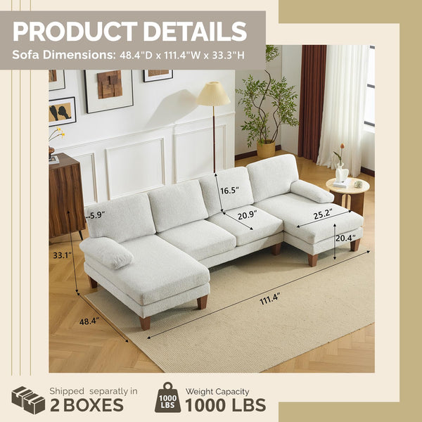 U-Shaped Sectional Couch with Dual Chaise
