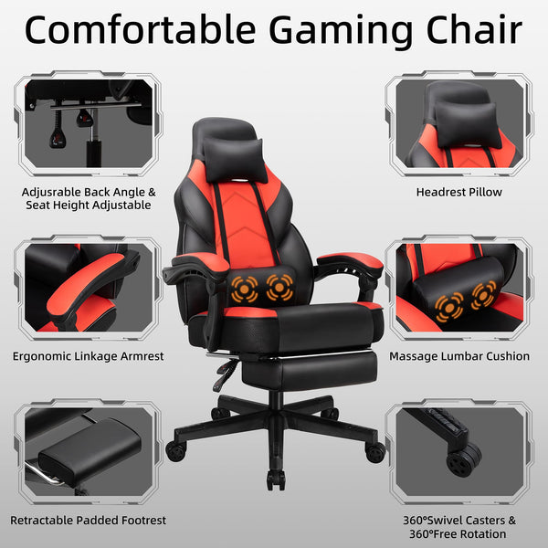 Gaming Chair with Footrest & Reclining Back