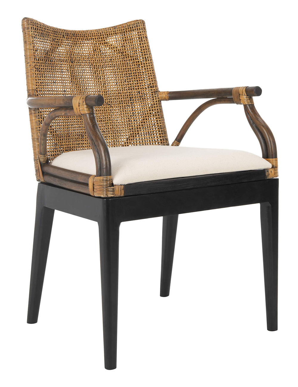 Solid Wood Rattan Arm Chair with Cotton Cushion