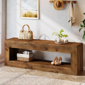 Solid Wood Entryway Bench with Storage Shelf