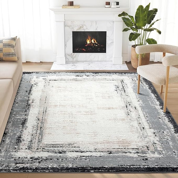 Cream Abstract Area Rug