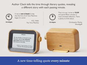 Literary Quote Clock – E-Ink Display, White Oak Wood