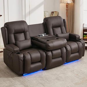 3-Seater Power Reclining Sofa with Console, Massage & Heat