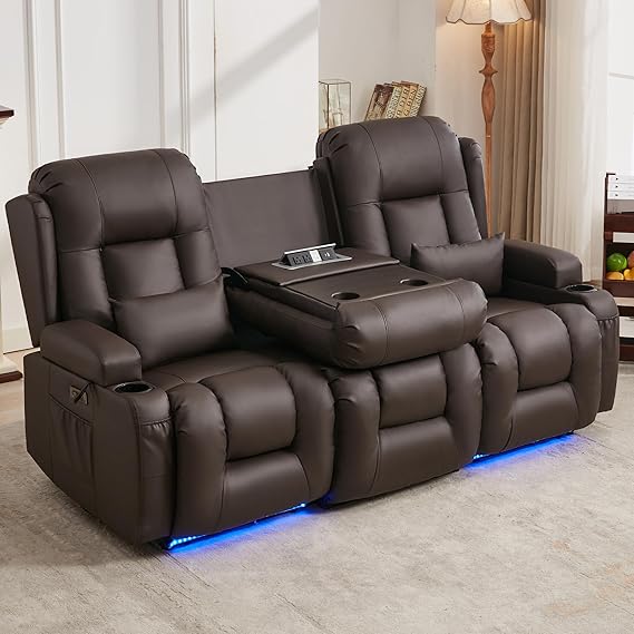 3-Seater Power Reclining Sofa with Console, Massage & Heat