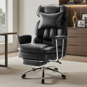 Ergonomic High Back Office Chair with Footrest & Lumbar Support – Reclining PU Leather
