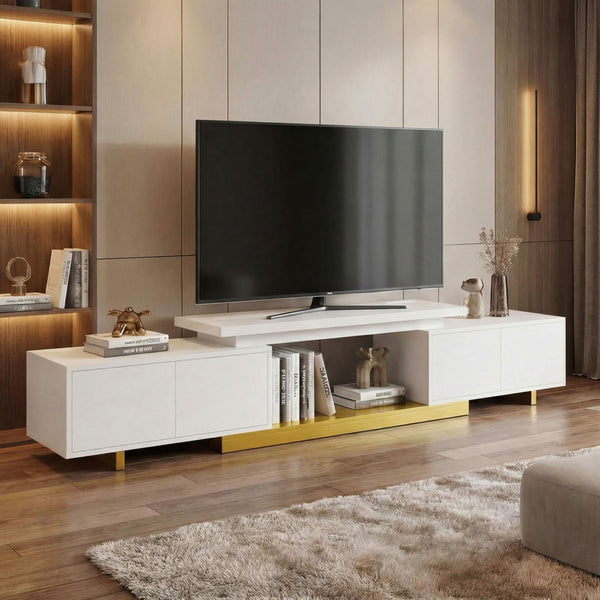 Extendable TV Stand with LED Lights & Charging Station