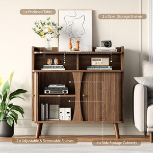 Buffet Sideboard Cabinet with Roller Shutter Sliding Doors & Adjustable Shelves