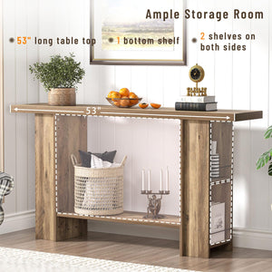 53-Inch 2-Tier Farmhouse Console Table with Side Shelves