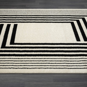 Geometric Beige & Black Area Rug | Modern 3D Lines | Medium Pile