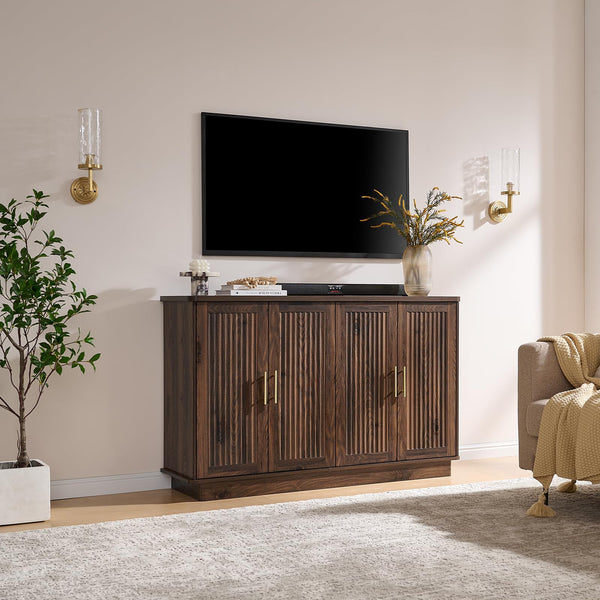 Fluted Sideboard Buffet Cabinet with 4 Doors & Adjustable Shelves