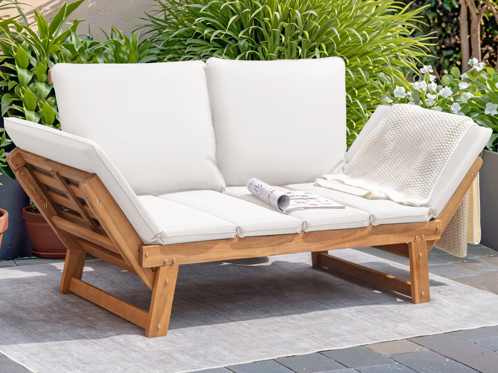 Convertible Outdoor Patio Couch with Acacia Wood Frame