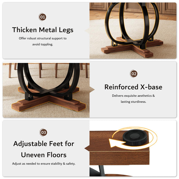 Extendable Round Dining Table for 4-6 | Metal X-Base & MDF Top