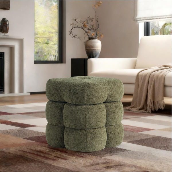 360° Swivel Flower Ottoman Linen Vanity Stool with Footrest