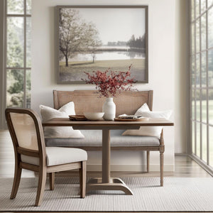 Farmhouse Settee with Rattan Back & Padded Arms