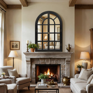 Arched Wood Frame Wall Mirror – Black | Farmhouse Decor