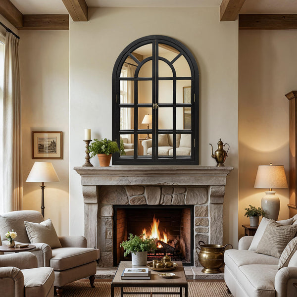 Arched Wood Frame Wall Mirror – Black | Farmhouse Decor