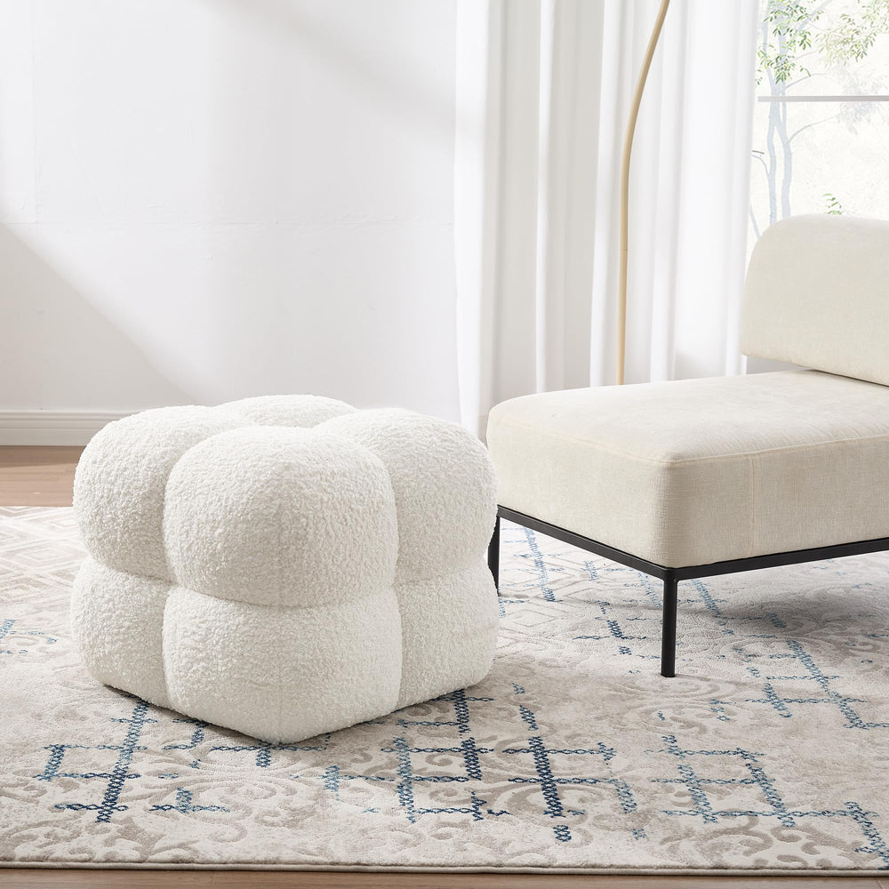 Square Sherpa Ottoman Stool with High-Density Foam
