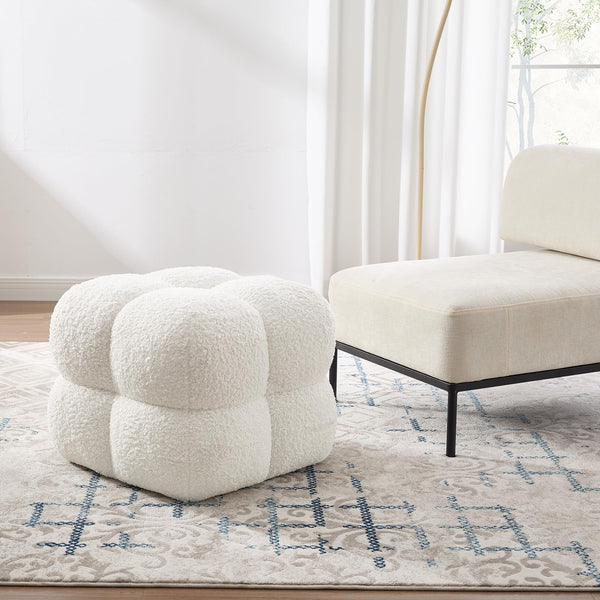 Square Sherpa Ottoman Stool with High-Density Foam
