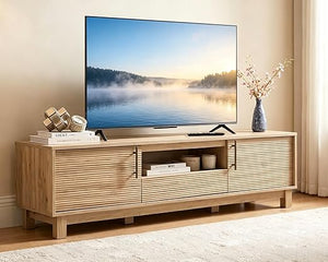 Amada 58" TV Stand for TVs up to 65 Inch, Fluted Entertainment Center with Storage Cabinets and Drawer, Mid Century Modern TV Console Table for Living Room & Bedroom, Walnut