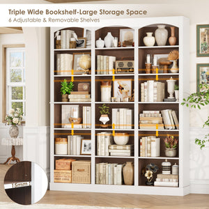 71" 6-Tier Triple Wide Bookcase with Arched Top
