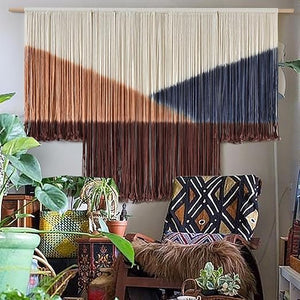 Large Boho Macrame Wall Hanging – Sunset Dip Dye Cotton Tapestry