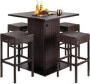 5-Piece Outdoor Wicker Bar Table Set with 4 Stools