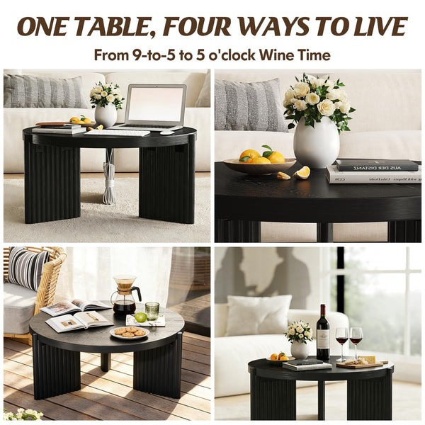 Round Coffee Table – Black Fluted