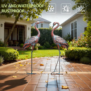 Metal Crane Garden Statues – Outdoor Heron Sculptures, Set of 2
