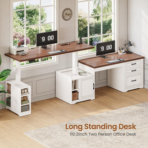 L-Shaped Electric Standing Desk with Drawers, Shelves and Power Outlet