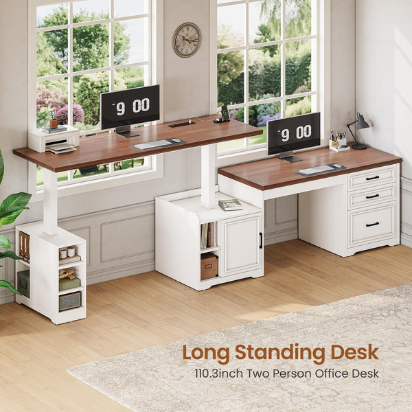 L-Shaped Electric Standing Desk with Drawers, Shelves and Power Outlet
