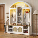 77" Arched Hall Tree with Bench, LED Lights & Shoe Storage