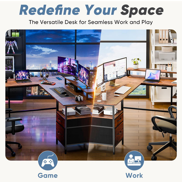 L-Shaped Gaming & Home Office Desk with Charging Station